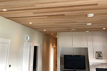 Finished wood ceiling